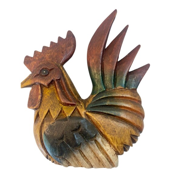 Hand Carved Wooden Rooster Painted Country Farmhouse Folk Art Vintage - Picture 5 of 7